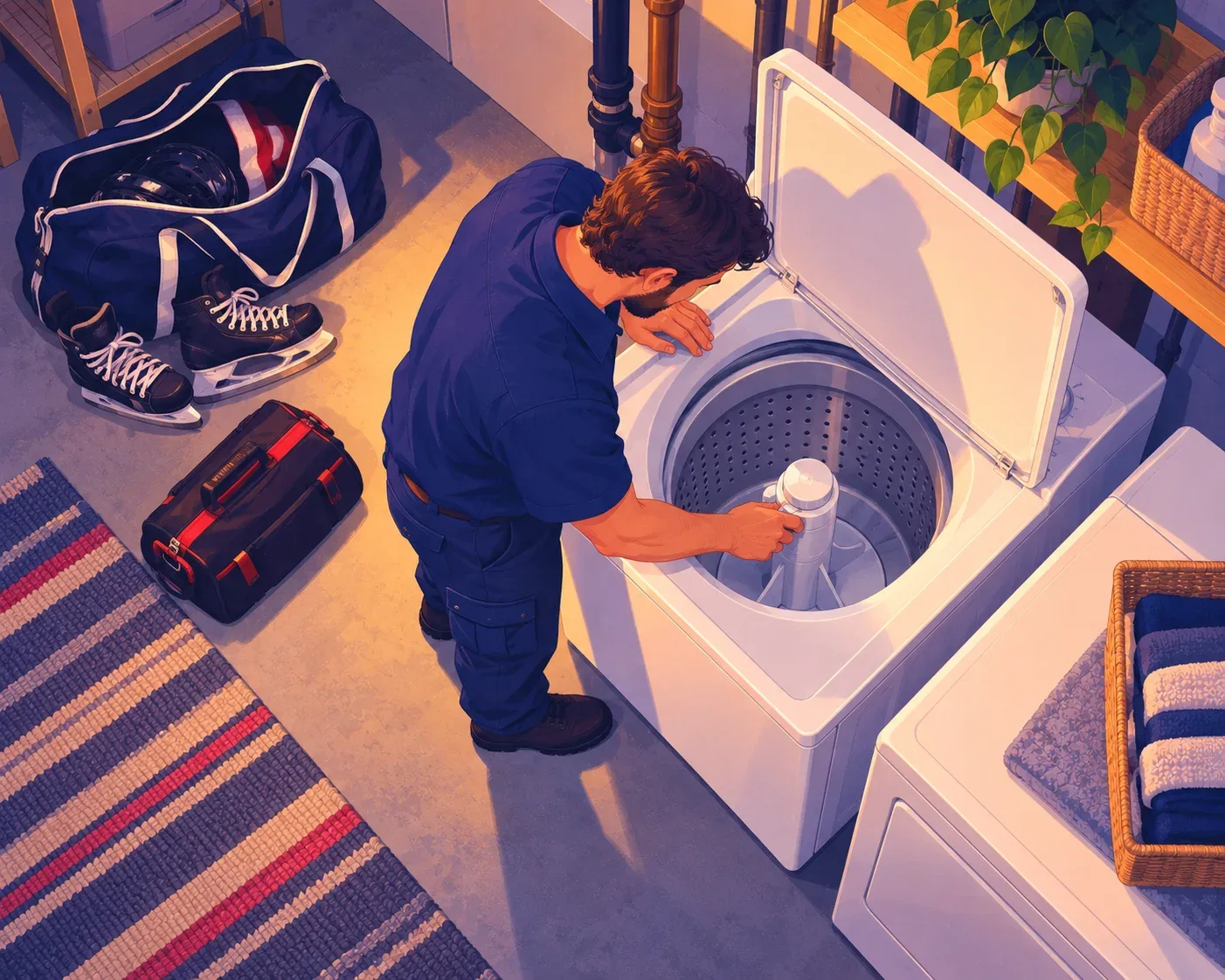 Washing machine repair in a Barrie, Ontario laundry room